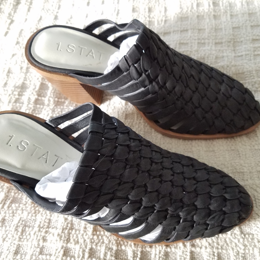 1 State woven leather black mules